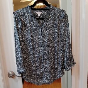 Lauren Conrad Blouse Blue And Off-white With Animal Print Size L